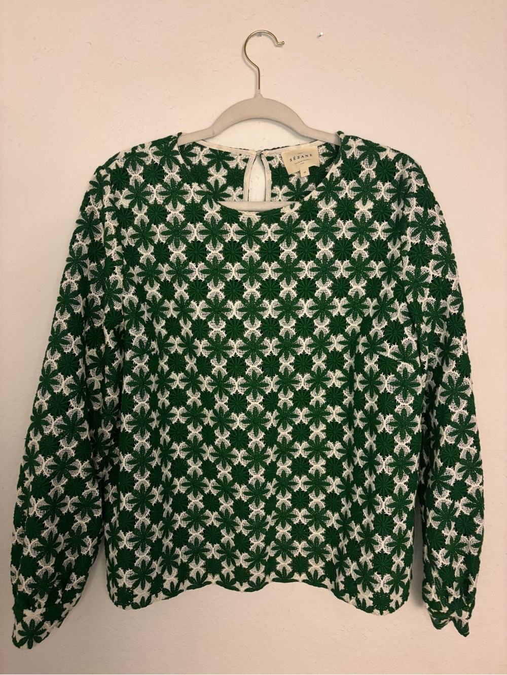 Sezane Jesse Green and White Floral Top - Picture 2 of 5